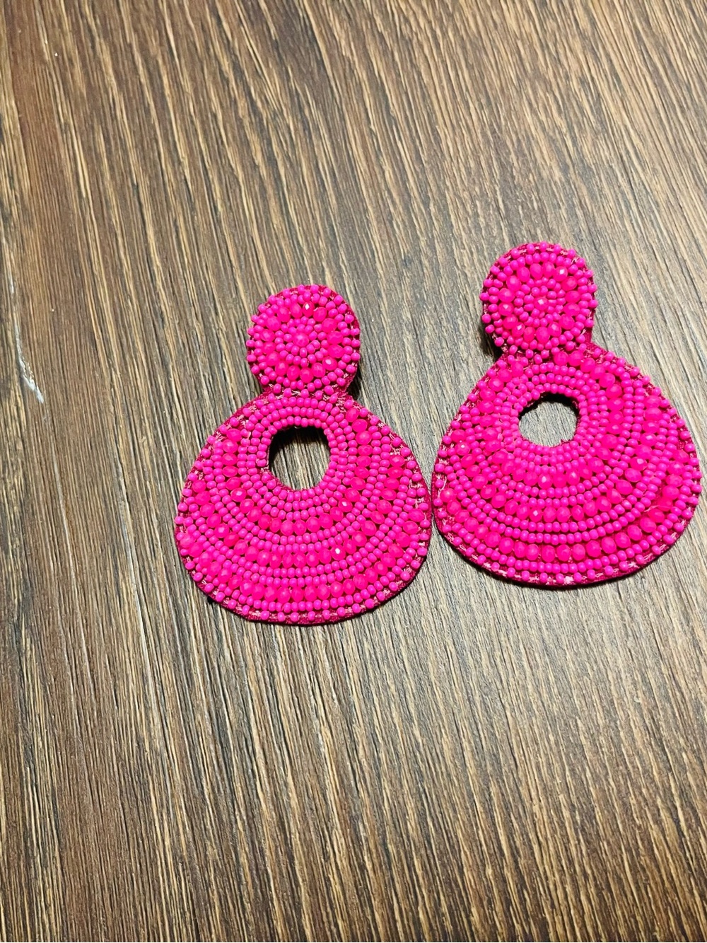 Hot Pink Beaded Statement Drop Earrings